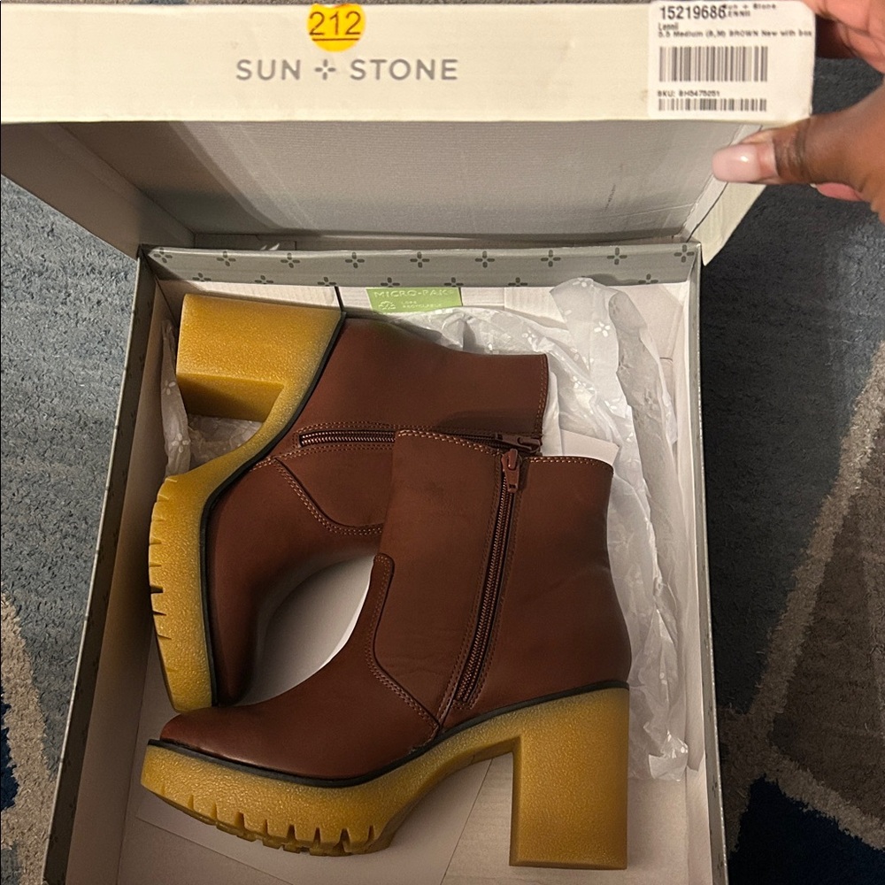Sun + Stone Women's Brown Heeled Boots